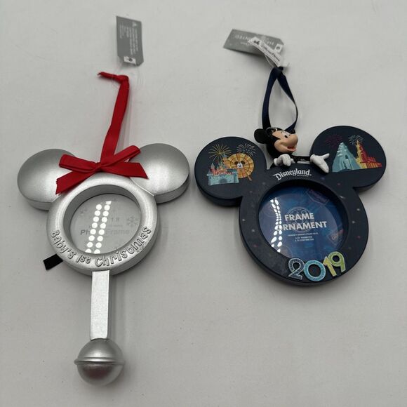 Lot 2 Frames 2019 Walt Disney World Mickey Mouse Ornament Baby’s 1’st Christmas - Picture 1 of 10